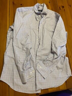 Hart Schaffner Marx White Dress Shirt with Blue and Red Windowpane Check
